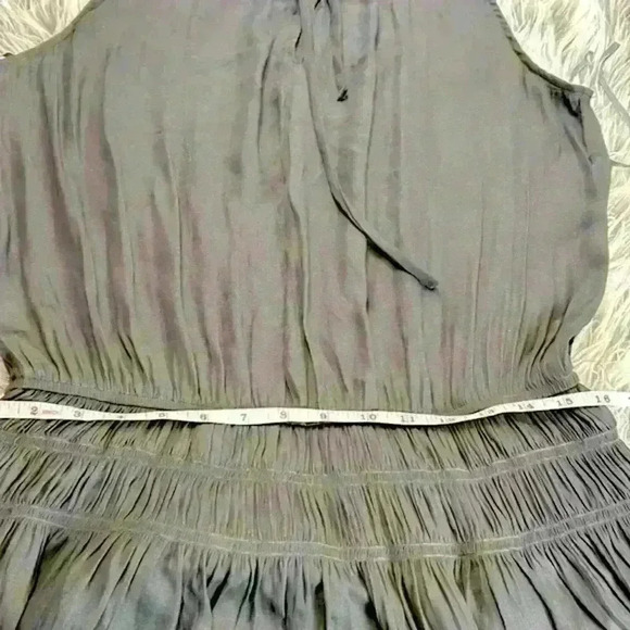 Mustard Seed Gray Silk-Like Sleeveless Tie Neck drop-waist  Tiered Dress, M - Picture 9 of 11